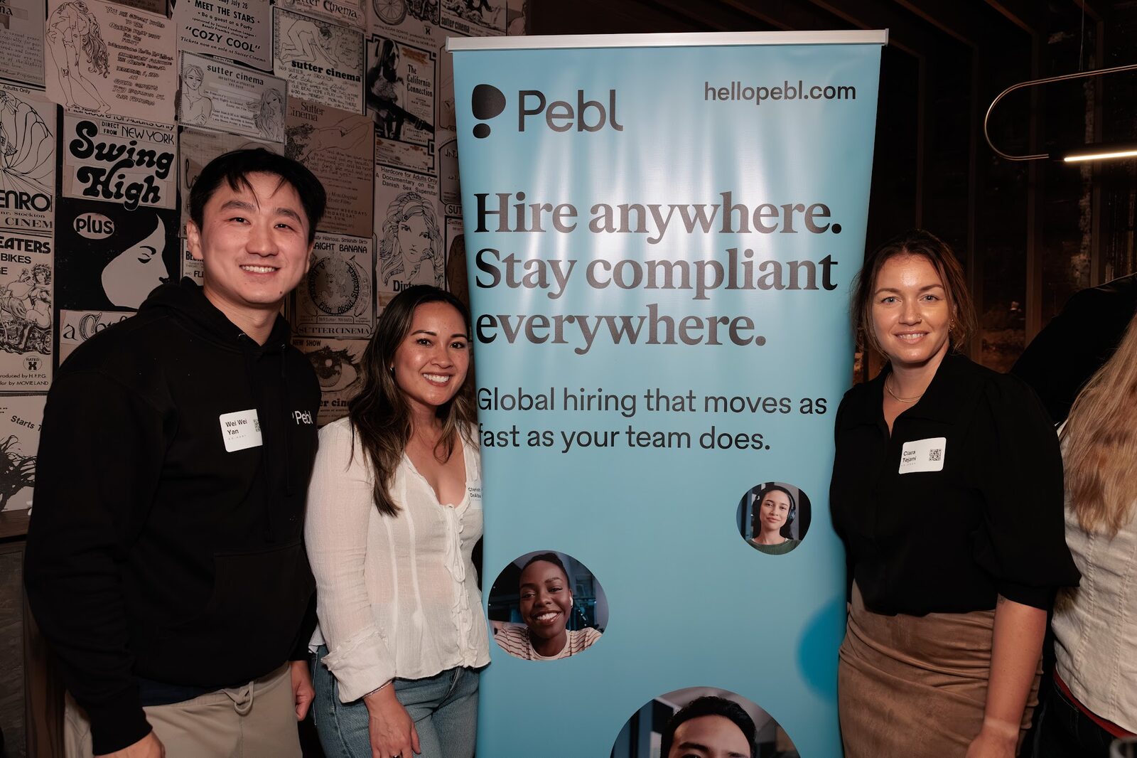 Attendees beside the Pebl banner at Fight On, SF